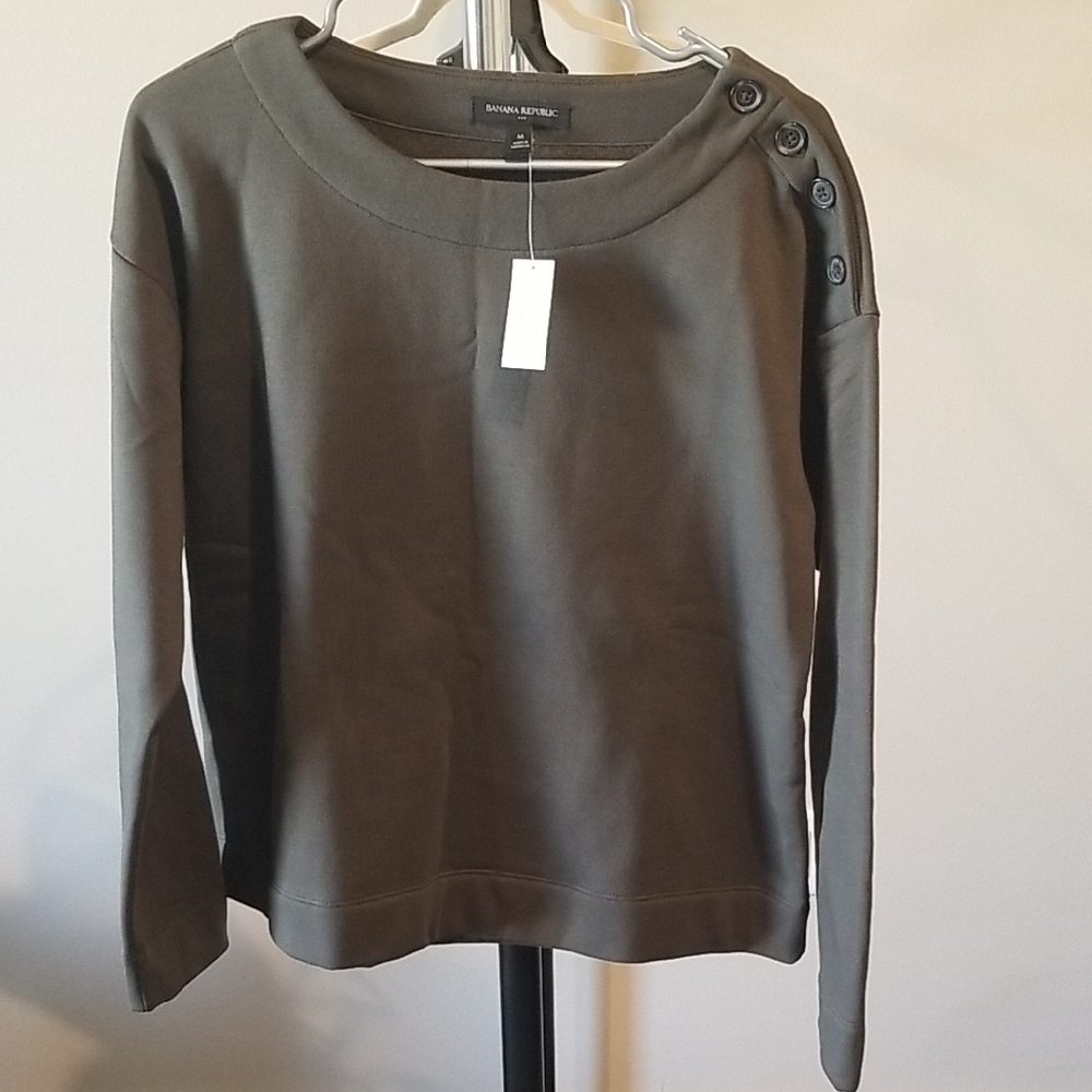 Banana Republic Women's Green Button-Shoulder Top